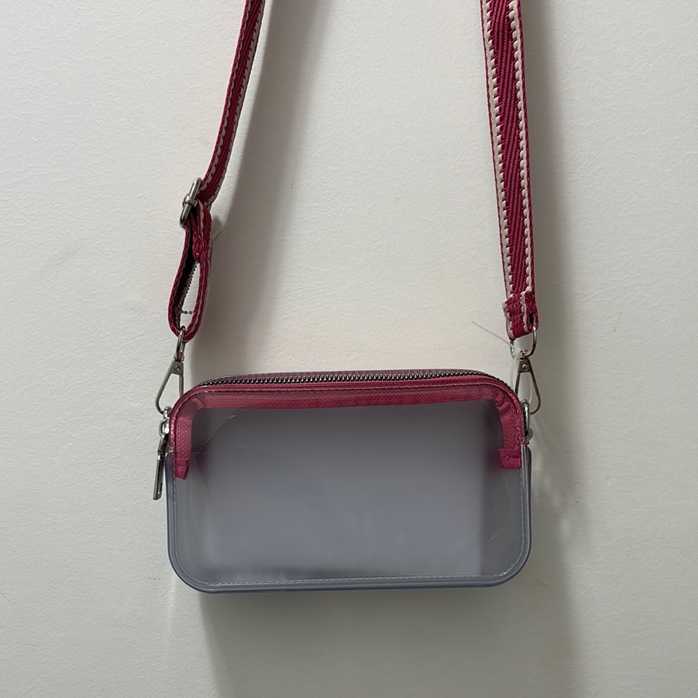 Transparent Crossbody Bag with Pink Strap
